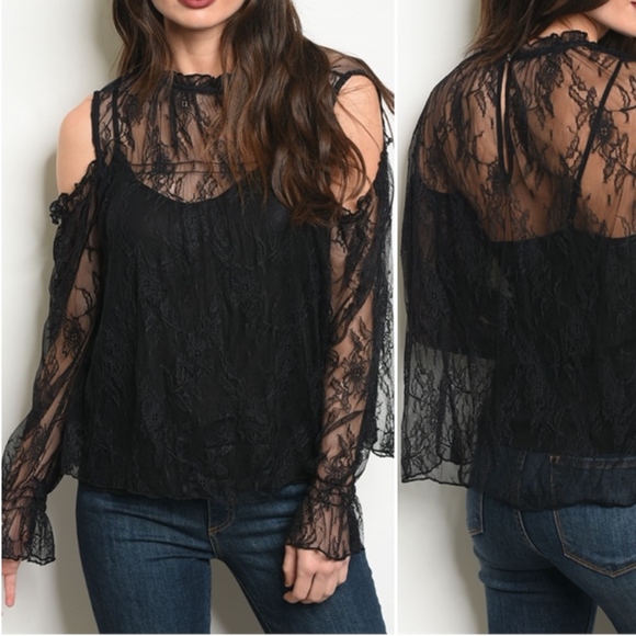 Trend Setter Diva Boutique Item Tops - Black Lace Cold Shoulder Lace Top